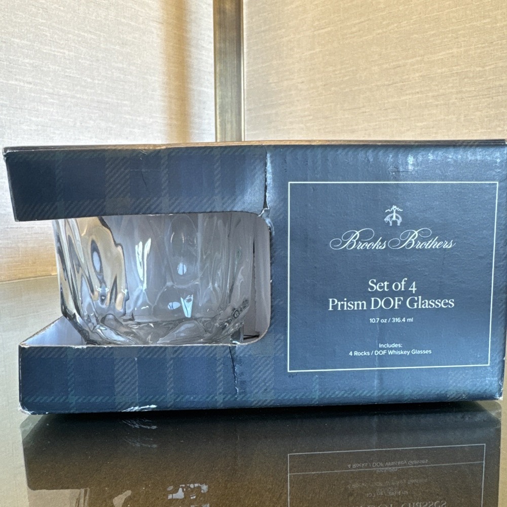 Brooks Brothers Set of 4 Whiskey Double Old Fashion Glasses Prism‎ DOF Glasses